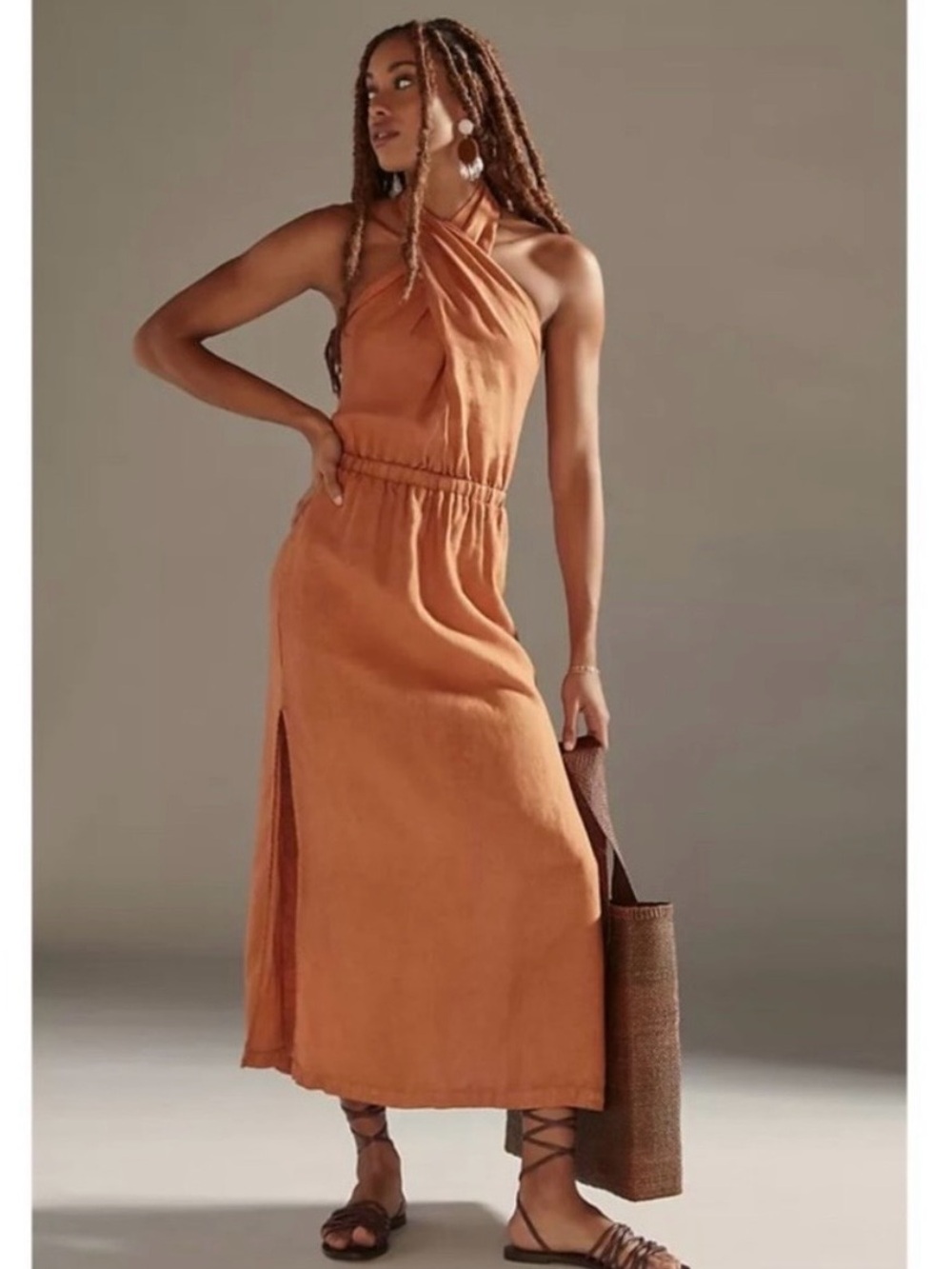 Anthropologie cloth & stone Halter Neck Rust Maxi Dress